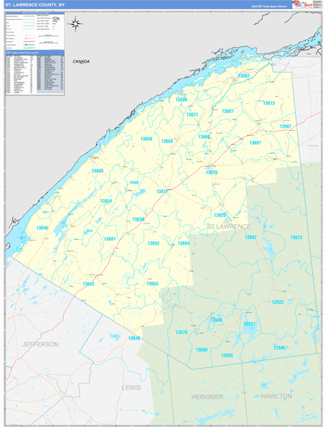 St. Lawrence County, NY Zip Code Wall Map